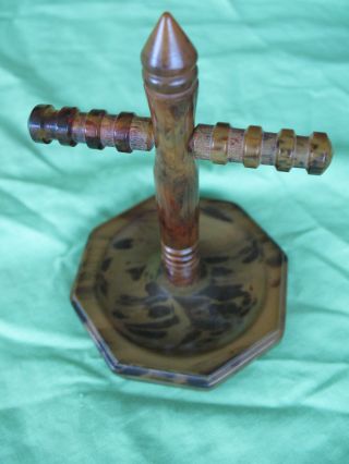 Old Antique Art Deco Faux Tortoise Shell Bakelite Ring Stand Display Holder photo