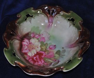 Lovely Antique Floral Bavarian Gilded Fruit Bowl photo