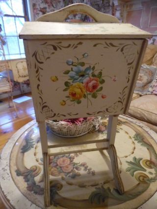 Vintage Wood Sewing Stand Box Tole Chippy Paint Shabby Garden photo