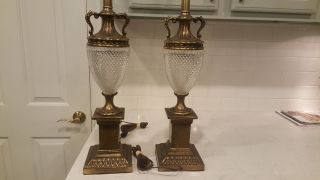 Vintage Westwood Industries Brass And Crystal/glass Etched Pair Lamps photo