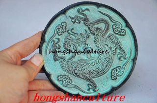 Collectible Decorated Chinese Old Bronze Handwork Amulet Kylin Mirror. photo