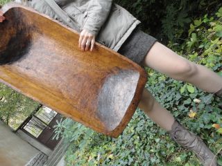 Antique Primitive Hand Carved Large Solid Wood Dough Bowl Trencher 19th Century photo