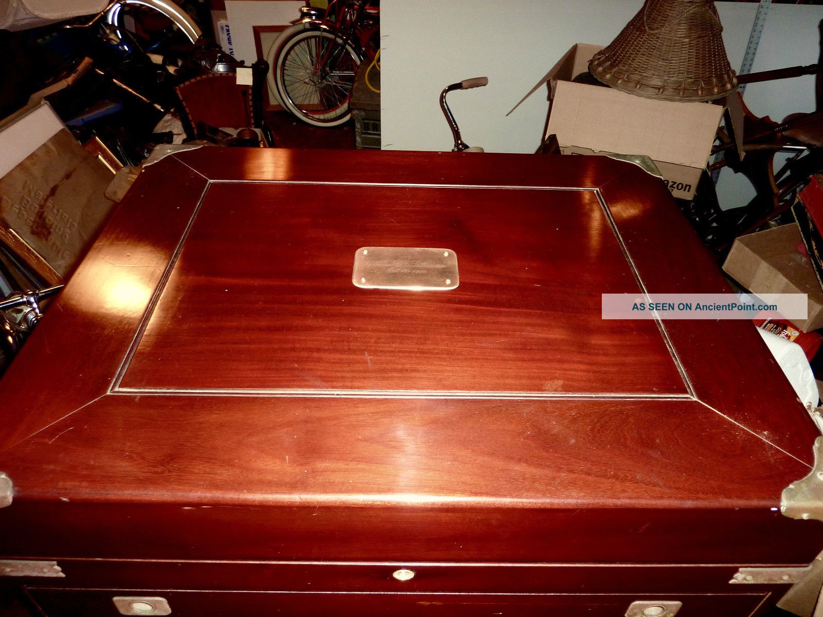 Incredible Massive Mahogany Silver Captain ' S Storage Chest Casket Dated 1906 1900-1950 photo