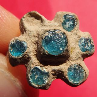Ancient Medieval Bronze Ring Pirate Times 17th Century Sky Blue Stones Old Charm photo