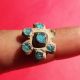 Ancient Medieval Bronze Ring Pirate Times 17th Century Sky Blue Stones Old Charm The Americas photo 1