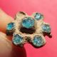 Ancient Medieval Bronze Ring Pirate Times 17th Century Sky Blue Stones Old Charm The Americas photo 4
