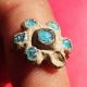 Ancient Medieval Bronze Ring Pirate Times 17th Century Sky Blue Stones Old Charm The Americas photo 6