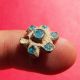 Ancient Medieval Bronze Ring Pirate Times 17th Century Sky Blue Stones Old Charm The Americas photo 8