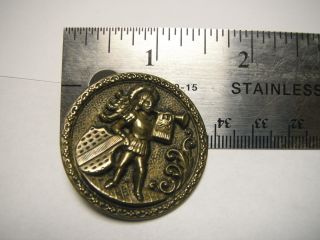 Antique Brass Picture Button - Man With Trumpet And Shield photo