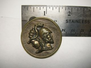 Antique Brass Picture Button - Male & Female Heads With Snake Overlay In Hair photo