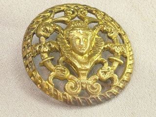 Antique Gilded Brass Picture Button Queen Elizabeth The First 27mm Or 1 3/16 