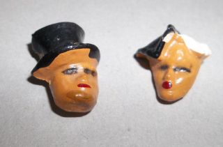 Pair Vtg 1920s Art Deco Figural Celluloid Buttons - Man In Top Hat And His Lady photo