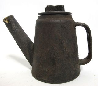 Antique 19th C Heavy Cast Iron Coal Miners Light/teapot Oil Wick Torch Lamp Yqz photo