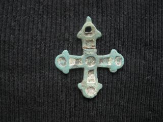 Ancient Bronze Cross With Enamel.  Kievan Rus,  Byzantine 11 - 13 Ad photo