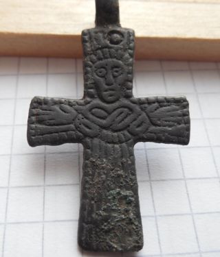 Viking Period Bronze Cross Pendant Scandinavian Norse Crucifix 800 - 1000 Ad Vf, photo