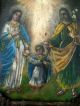 Antique Retablo On Tin Nicho Painting Image Of Holy Family Latin American photo 1