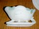 Antique Milk Glass Covered Dish - Chick Hatching From Egg On A Sleigh - Victorian photo 6
