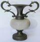 Vtg Antique Small Greek Urn Bud Vase Jug Handles Copper White Stone Collectibles Greek photo 1