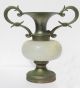 Vtg Antique Small Greek Urn Bud Vase Jug Handles Copper White Stone Collectibles Greek photo 4