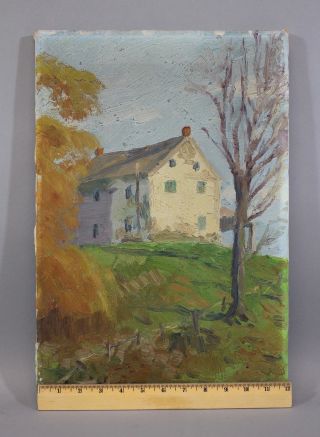 Sm Antique Unsigned American Impressionist Cottage Home Landscape Oil Painting photo
