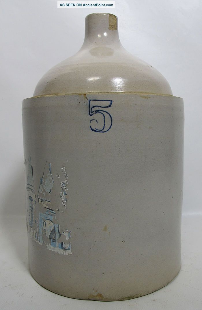 Huge Antique Salt Glazed Stoneware Cobalt Blue Stenciled 