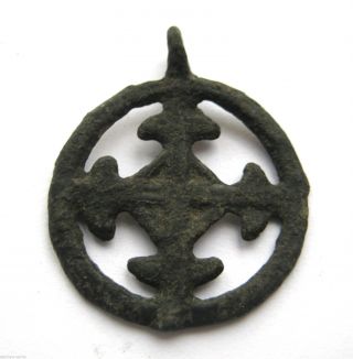 Circa.  1180 A.  D English Early Medieval Period Ae Bronze Crusades Cross Pendant photo