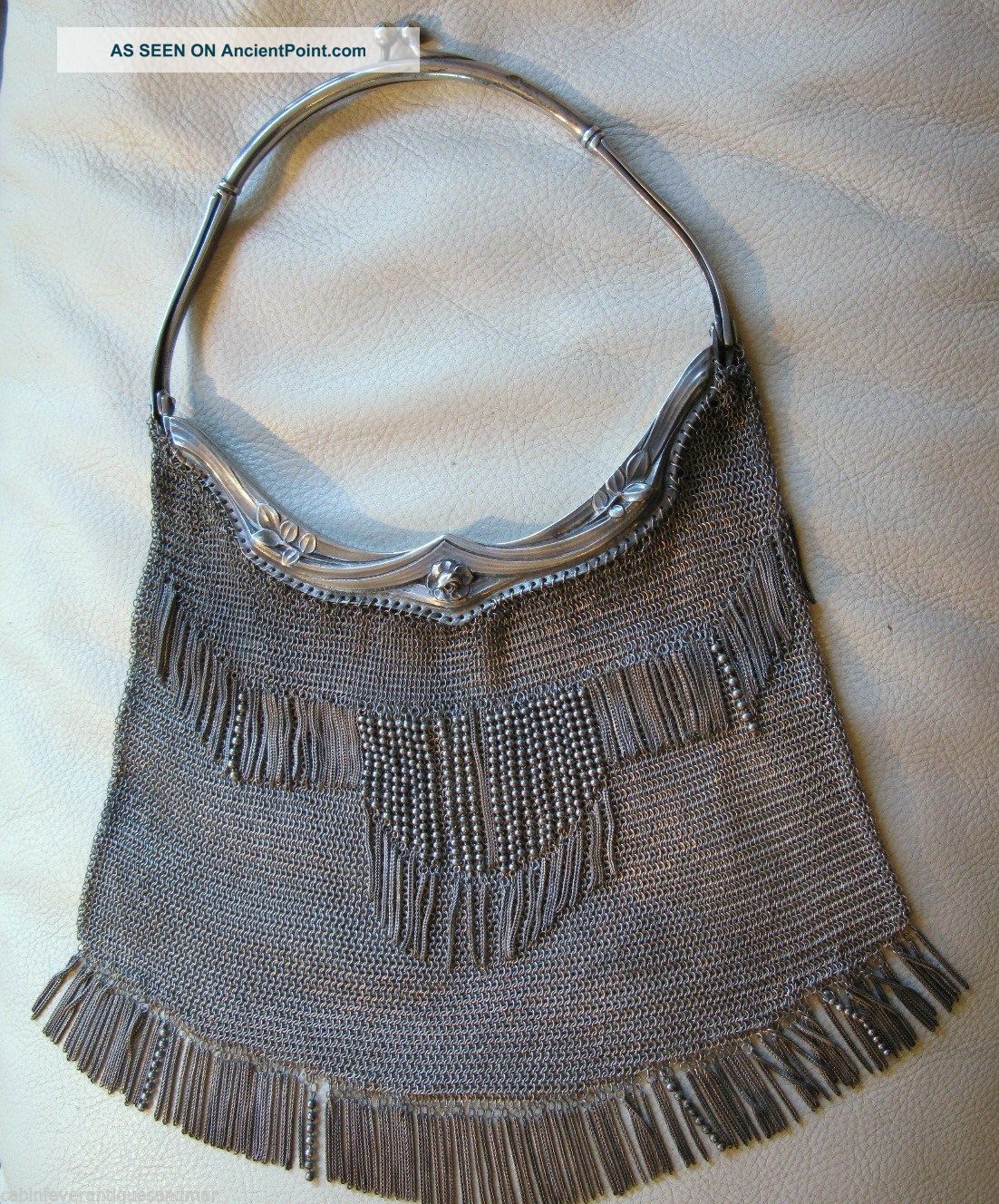 Antique Victorian Art Nouveau Silver Fancy Frame Chain Mail Mesh Purse Germany Art Nouveau photo