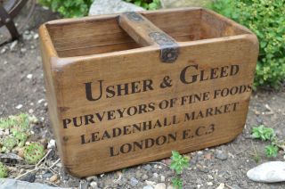 Vintage Style Wooden Crate Box Trug Usher & Gleed Purveyor Of Fine Foods A8 photo