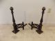Antique Vintage Victorian Cast Iron Andirons Firedogs With Brass Acorn Finials Hearth Ware photo 1