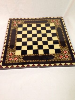 Vintage Handmade Wood Inlay Chess Board / Folding photo