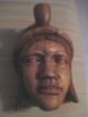 Wooden Wall Plaques Head Bust Native Hand Carved Vintage Brown Tribal With Pipe Carved Figures photo 1