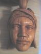Wooden Wall Plaques Head Bust Native Hand Carved Vintage Brown Tribal With Pipe Carved Figures photo 2