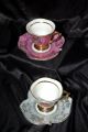 Two Antique Tea Cup And Leaf Shaped Saucer - Victorian Couple Cups & Saucers photo 2