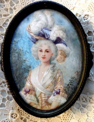 French Bronze Ormolu Miniature Painting Portrait Box,  Casket,  Signed Mercier 1792 photo