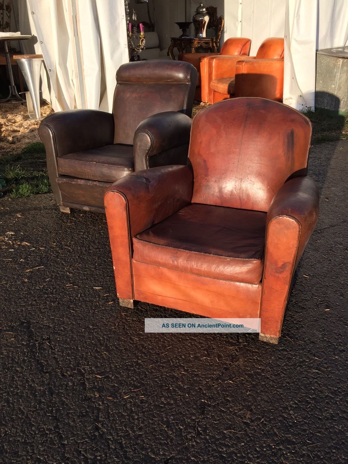 Absolutely Stunning,  Conker Brown,  French,  Leather,  Antique,  Vintage Club Chair, 1900-1950 photo