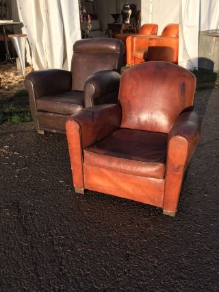 Absolutely Stunning,  Conker Brown,  French,  Leather,  Antique,  Vintage Club Chair, photo
