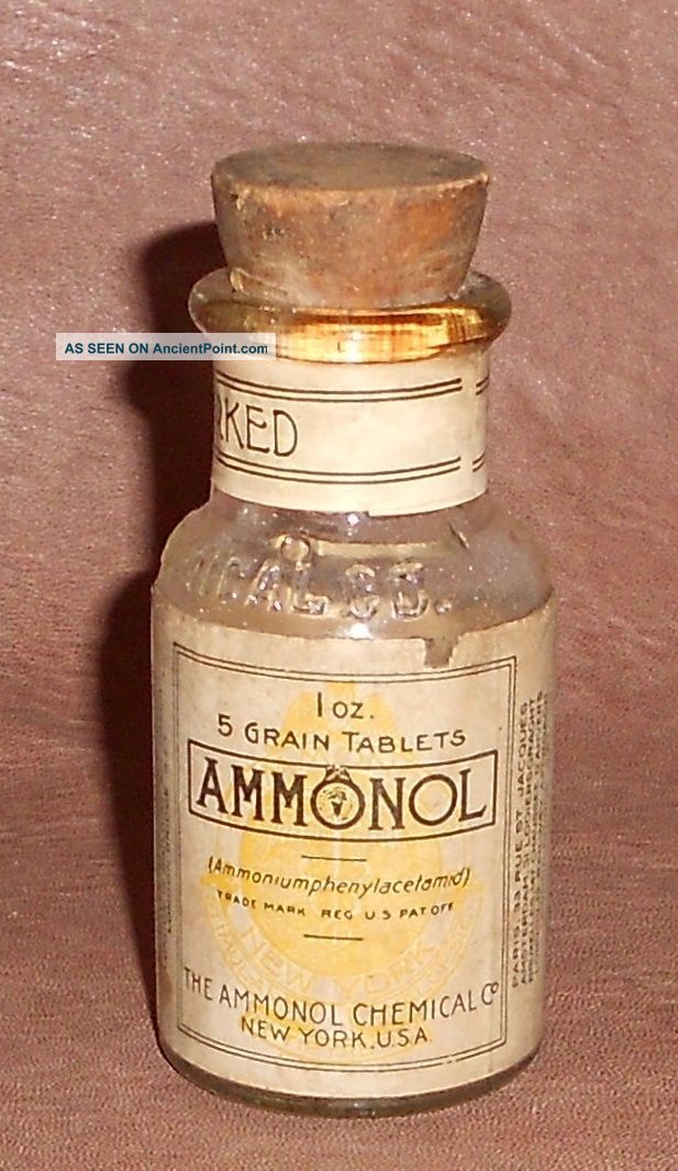 C1905 Antique Medicine Bottle - Ammonol - With Contents - Pills / Tablets Quack Medicine photo
