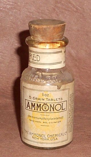 C1905 Antique Medicine Bottle - Ammonol - With Contents - Pills / Tablets photo