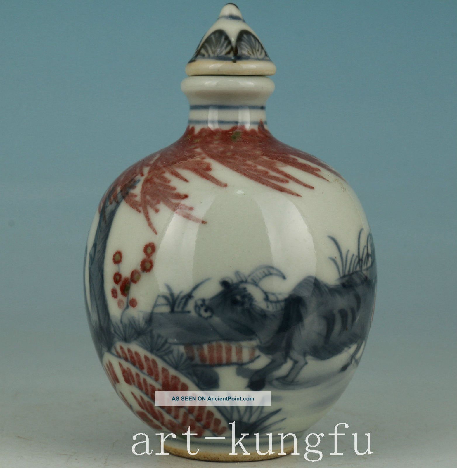 Chinese Old Hand Painting Jingdezhen Porcelain Ox Snuff Bottle Collectables Snuff Bottles photo
