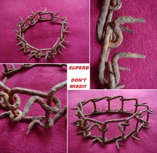 Wow Rare 19th Century Antique Wrought Iron Turkish Spiked Dog Collar 