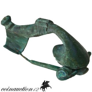 Intact Roman Bronze Trumpet Fibula Brooch 1st - 2nd Century Ad photo
