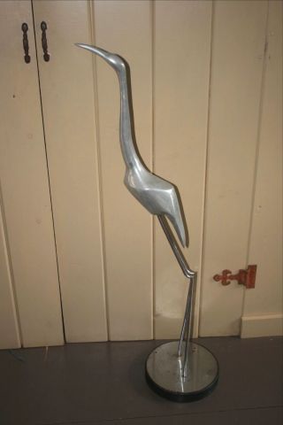 Vtg Mid Century Modern Curtis Jere Aluminum Chrome Crane Heron Bird Sculpture photo