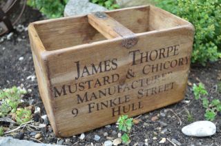 Small Vintage Style Mustard & Chicory Trug Wooden Crate Box Hull England C21 photo