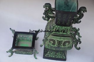 Collectible Decorate Chinese Handwork Old Bronze Carved Four Dragon Bottle photo