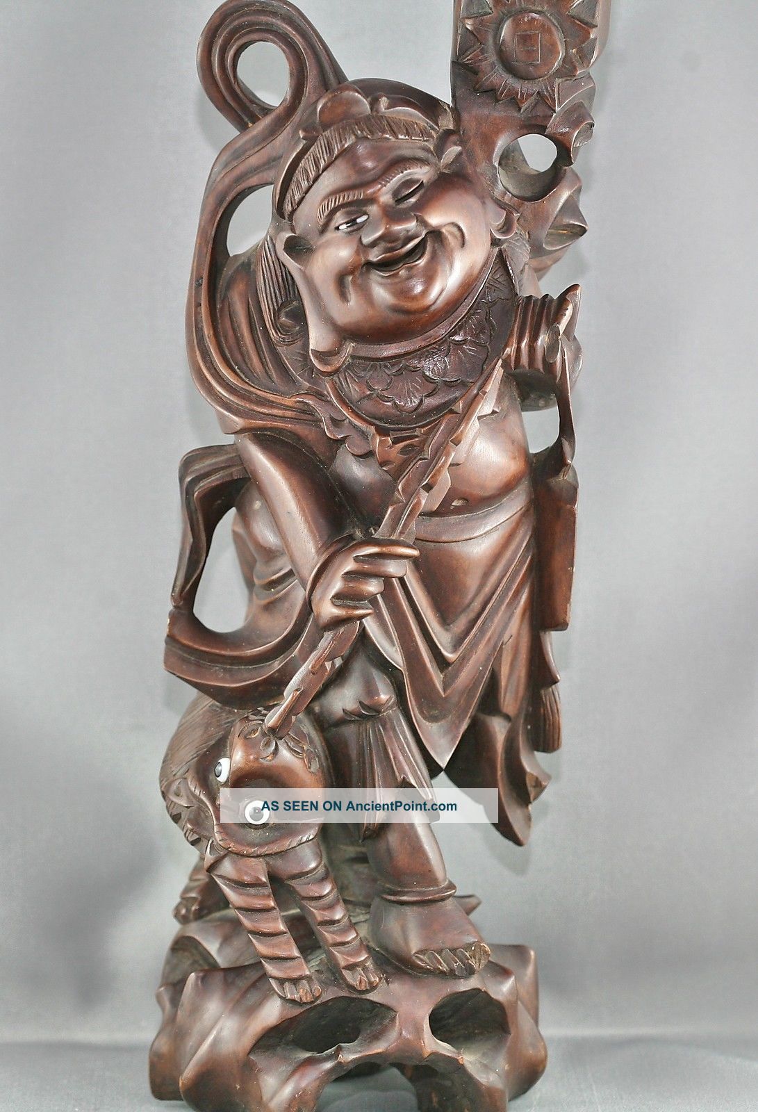 Fantastic Chinese Huanghuali Wood Carving Of Mythical Warrior Circa 1930s Statues photo