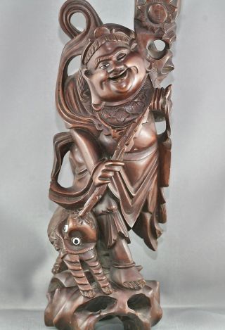 Fantastic Chinese Huanghuali Wood Carving Of Mythical Warrior Circa 1930s photo