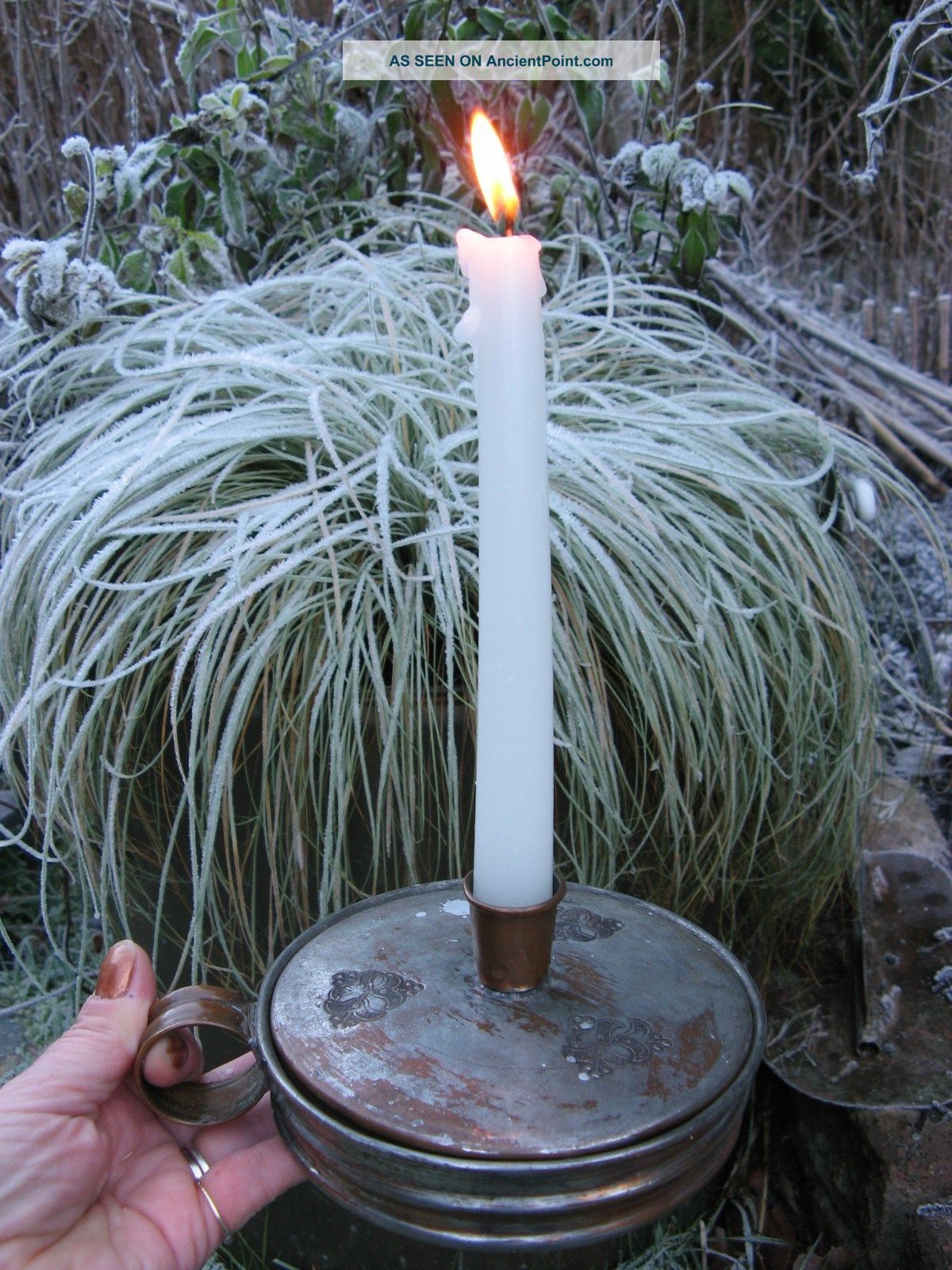 Antique Zinc Coated Copper Primitive Candle Holder Lamp Aafa Hand Made 1900s Old Primitives photo