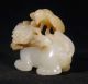 19thc Chinese White Hetian Jade Carving Lion Foo Dog Lingzhi Antique Shishi Qing Foo Dogs photo 2