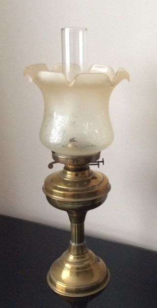Vintage Oil Lamp With Opaque Glass Shade With Funnel photo