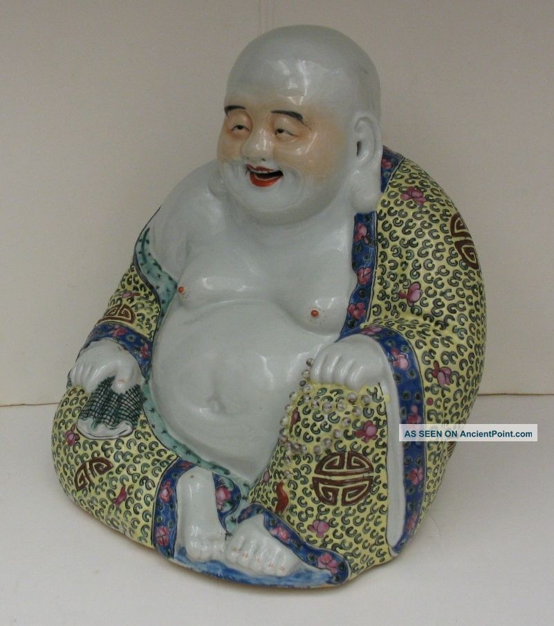 19th C.  Antique Chinese Famille Rose Buddha Figure 10 1/2 